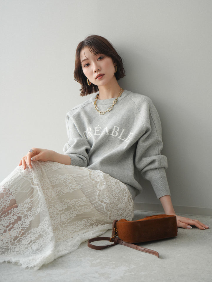 [予約]半ラバープリントロゴスウェットライクニットプルオーバー/mokugray