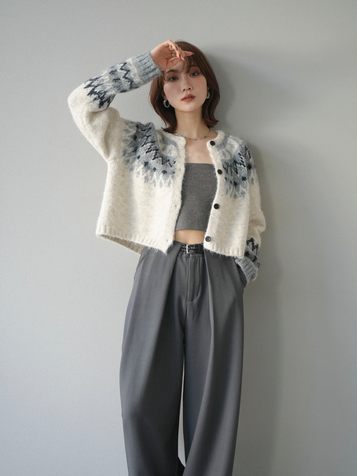 【着回しセット】[SET]求心柄クロップドニットカーディガン+ミックスヤーンペイズリー柄ニットカーディガン+ベルトループデザインワイドパンツ(3set)