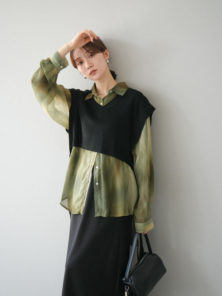 [予約]サイドリボンVネックショートニットベスト/ブラック