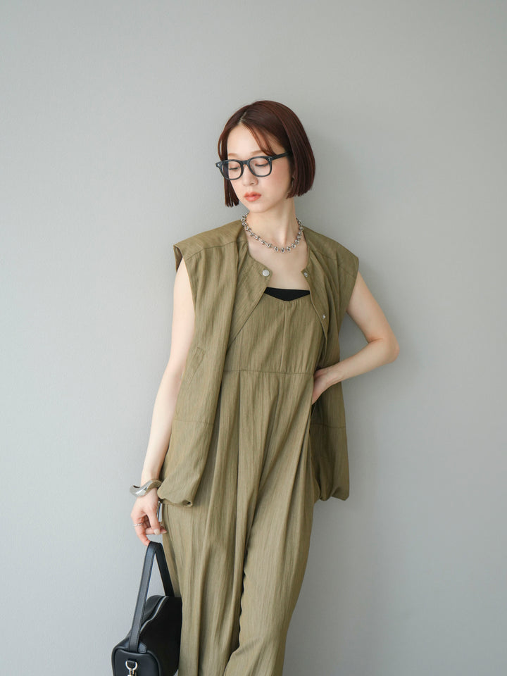 [SET]リネンライクビスチェデザインサロペット+リネンライクドロストバルーンブルゾン(2set)