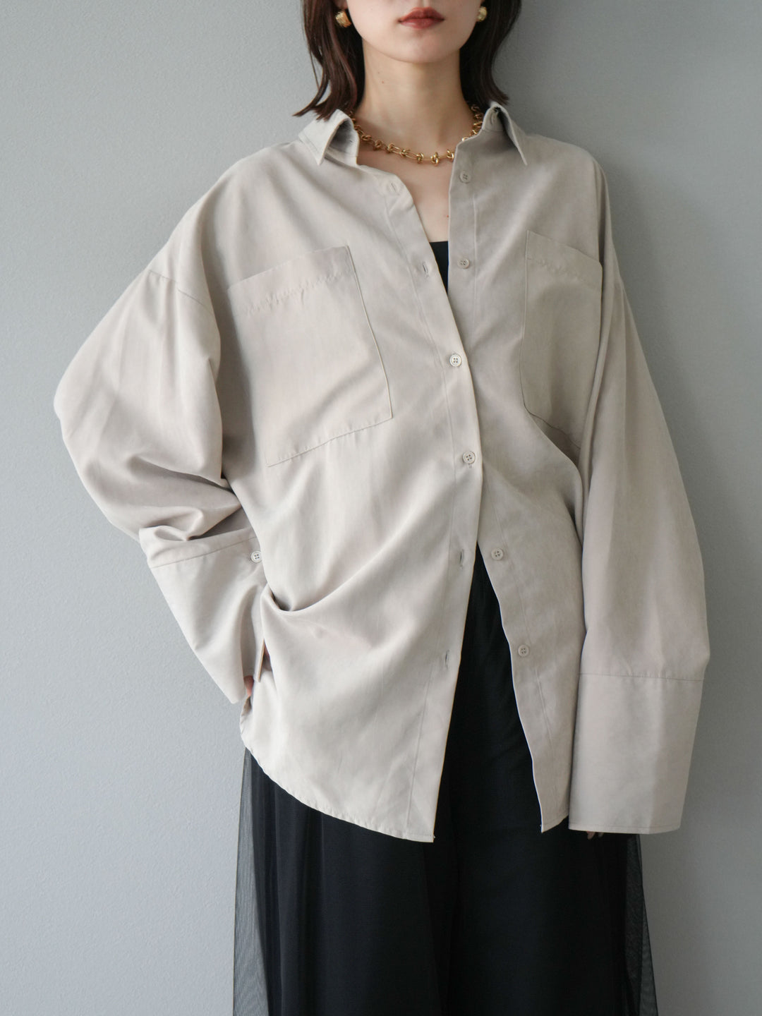 [予約]スエードライクBIGカフスオーバーシャツ/エクリュ