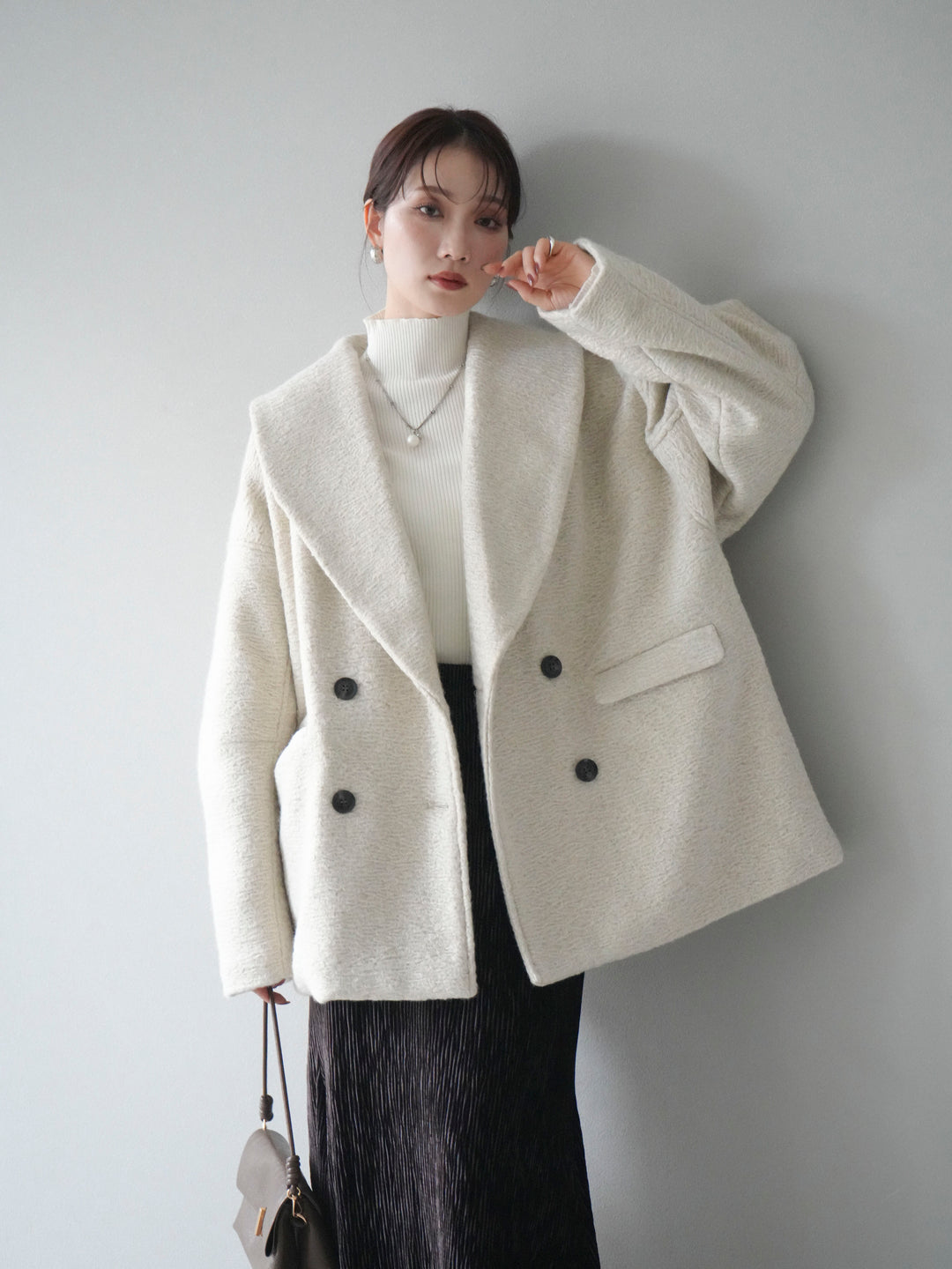 [予約]ロービング襟付きミドルコクーンコート/ivory