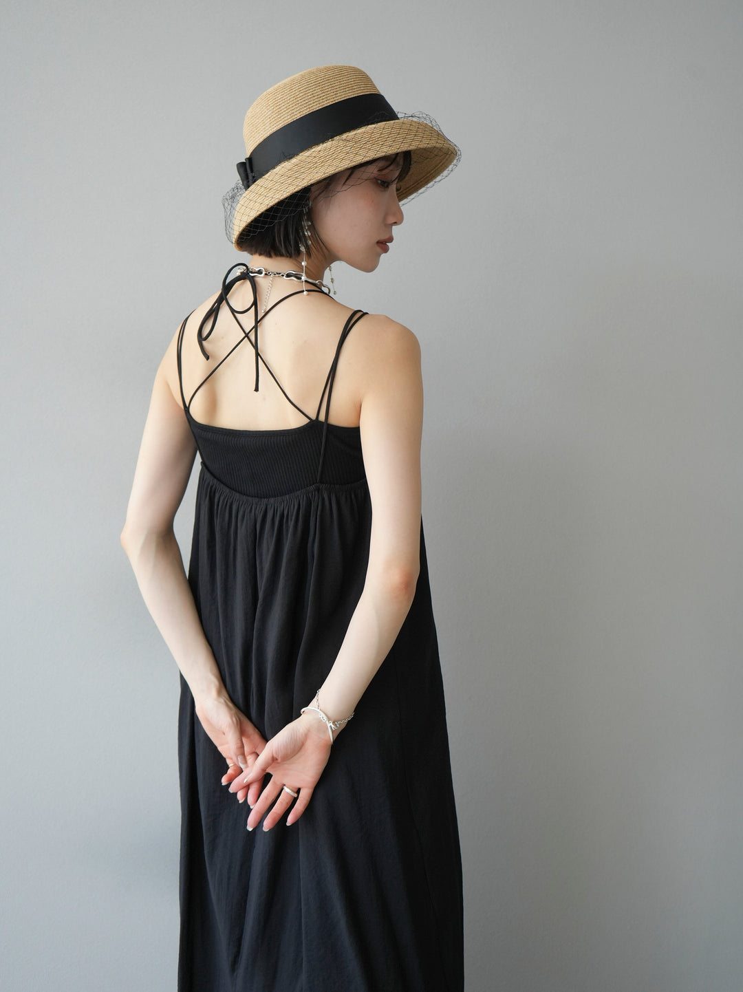 [3] Crepe chiffon camisole dress/black