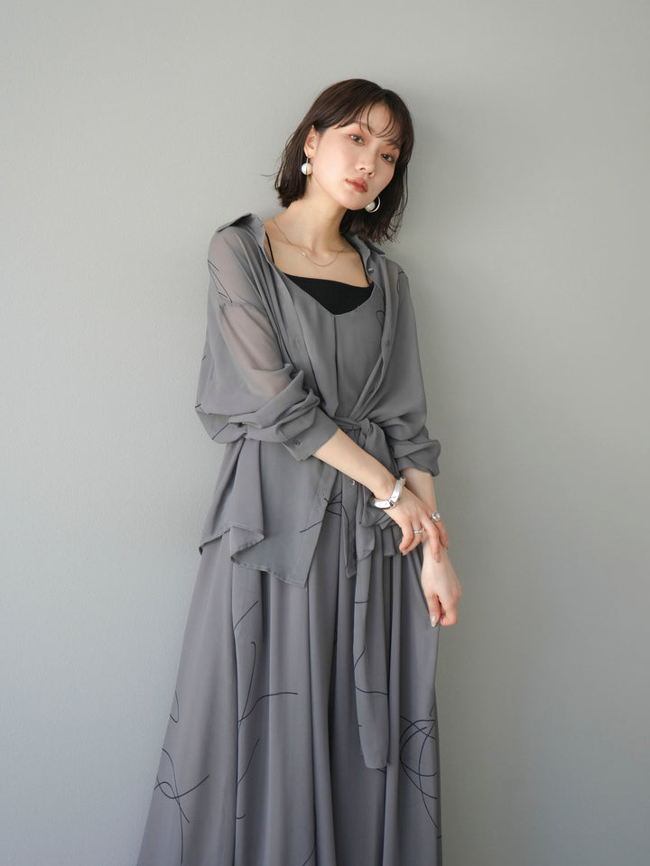 [SET]ペンタッチシフォンキャミワンピース+ペンタッチシフォンシャツ(2set)