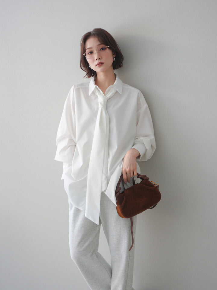 [予約]ボウタイ付オーバーシャツ/white