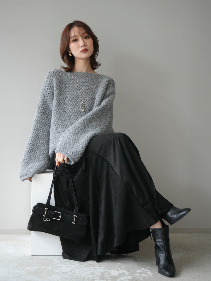 [予約]ワッフル編みオーバーニットプルオーバー/gray