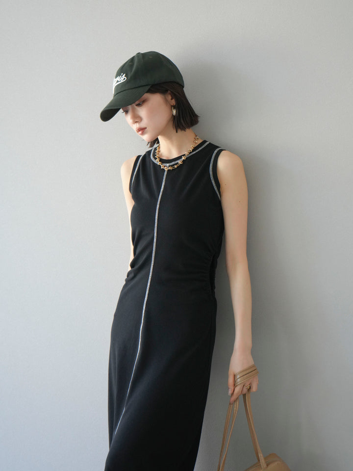 [予約]ウエストオープンステッチカットワンピース/ブラック