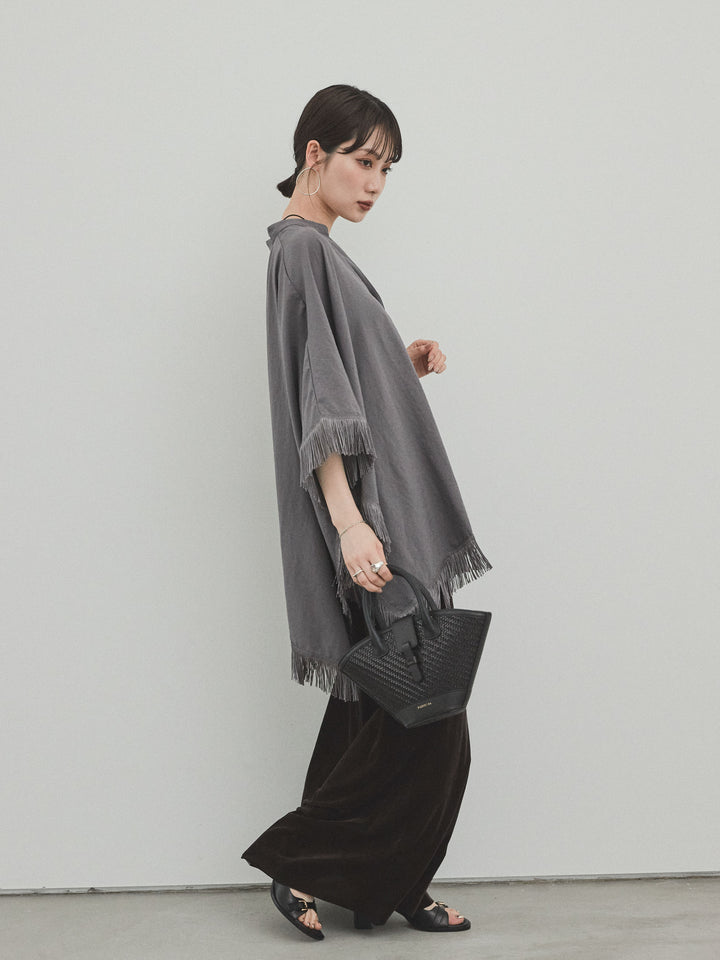 [SET] 方形流蘇斗篷襯衫 + 天鵝絨短裙 (2set)