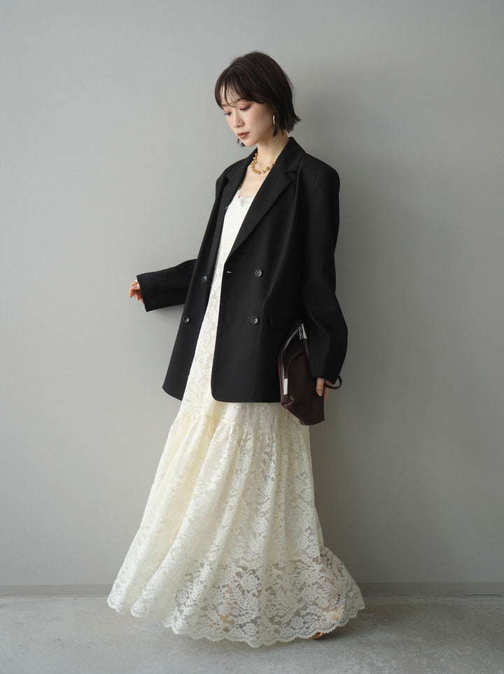 [SET]ギャザー切替レースキャミワンピース+ダブルブレストオーバージャケット(2set)