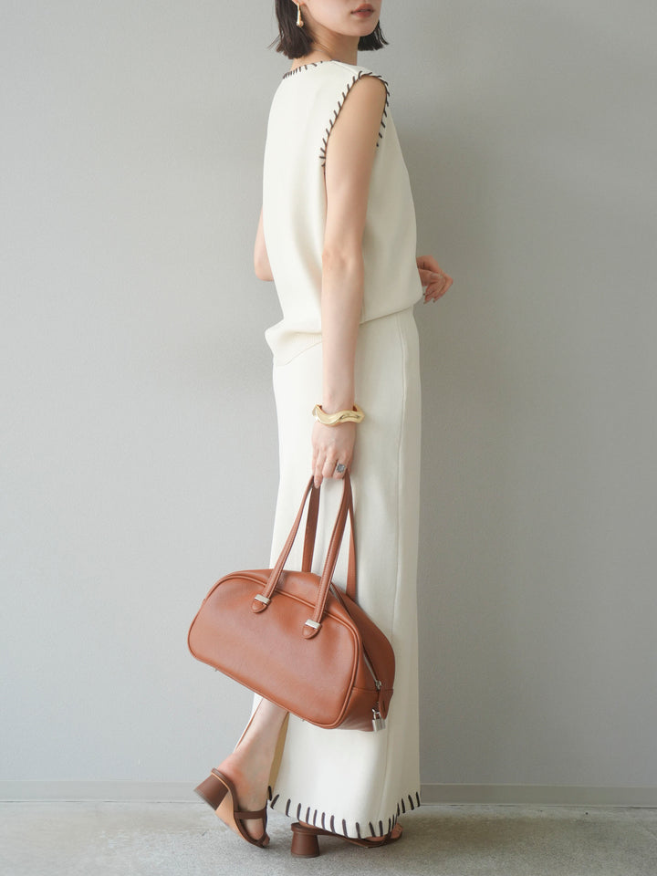 [SET] 亞麻手織套頭衫 + 亞麻手織緊身裙 (2 件套)