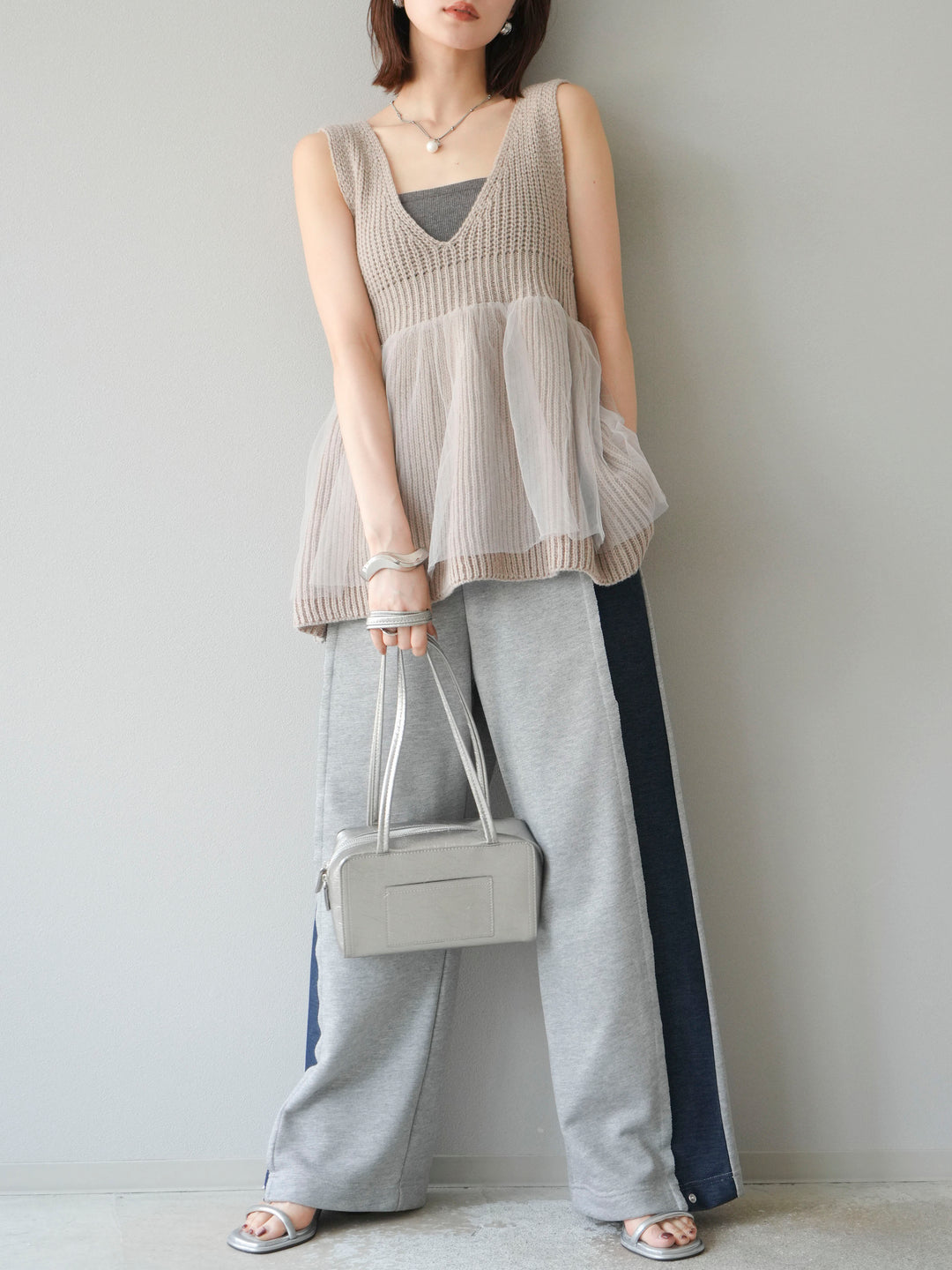 [予約]デニム切替2WAYデザインスウェットパンツ/グレー