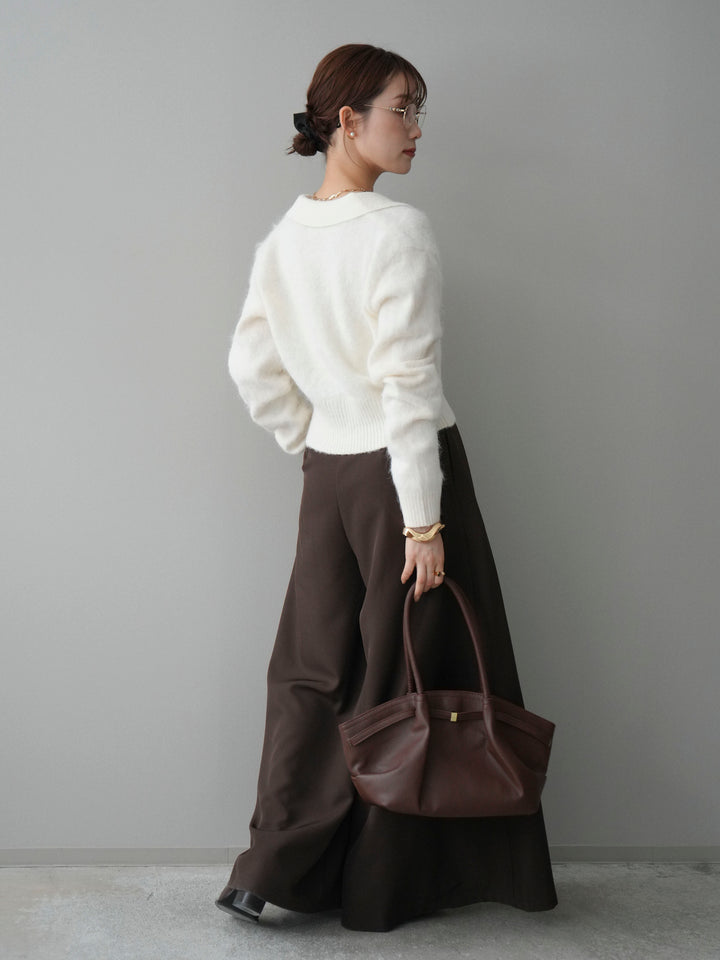 [SET]モヘア衿付きボタンプルオーバー+テープベルトタックバギーパンツ(2set)