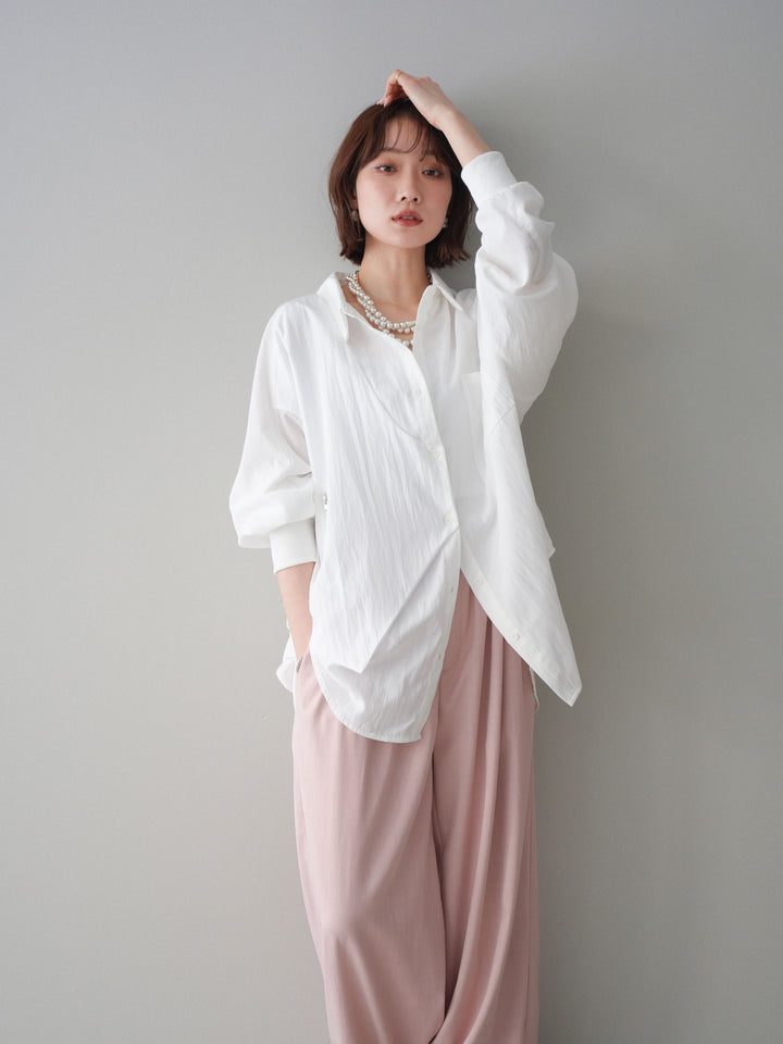 [予約]リブカフスアシンメトリーZIPデザインオーバーシャツ/offwhite