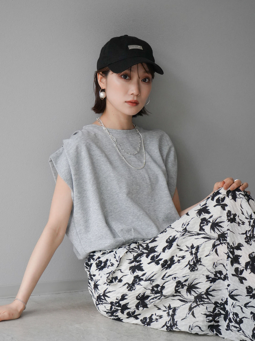 [Pre-order] Washer waist design flower pattern skirt/off-white