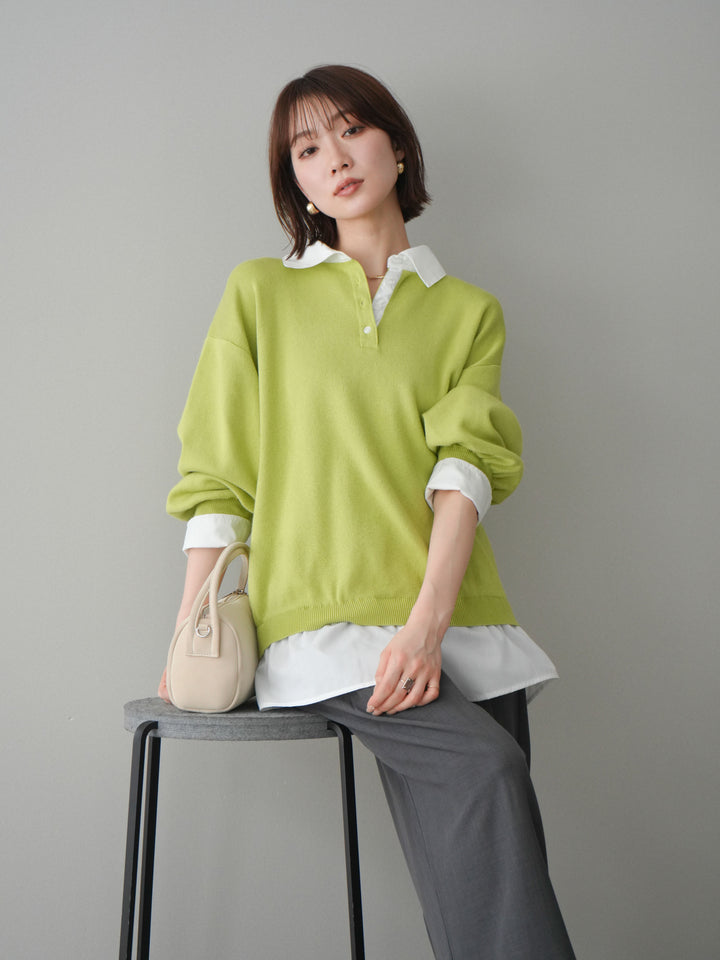 [予約]シャツドッキングオーバーニットプルオーバー/pistachiooff