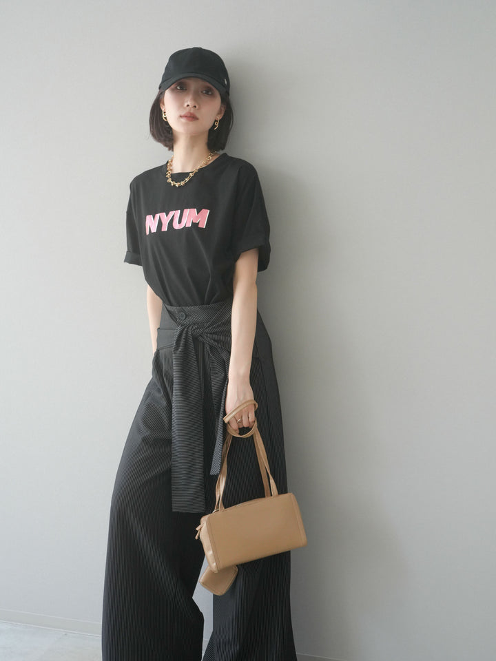 [預訂]“NYUM”標誌印花乾爽觸感棉質T卹/黑色