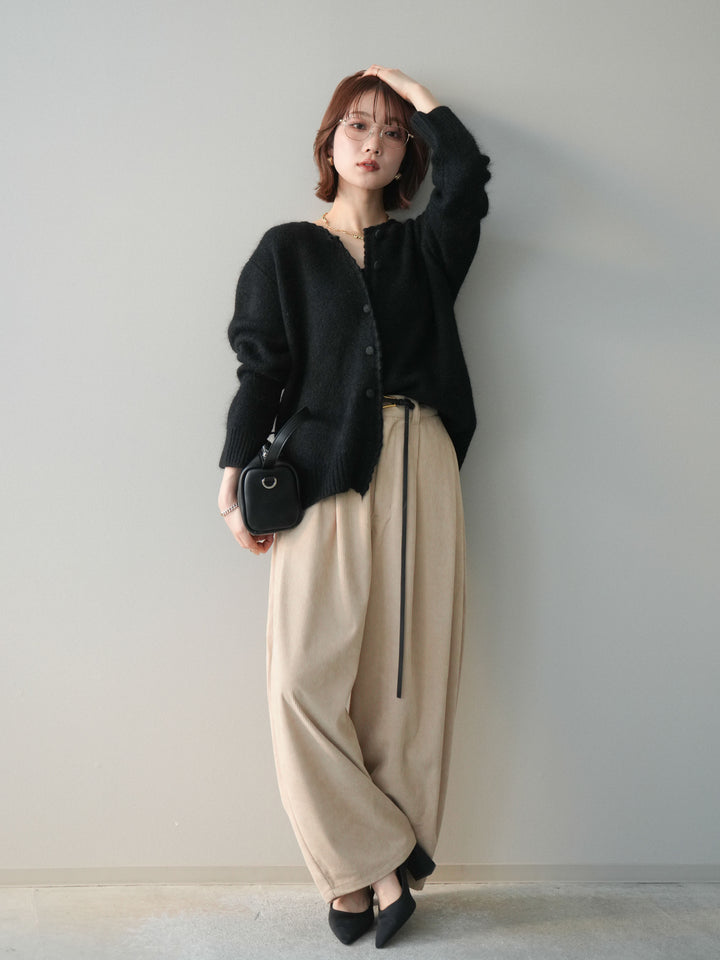 [SET]くるみボタンニットカーディガン+コーデュロイサイドタックコクーンパンツ(2set)