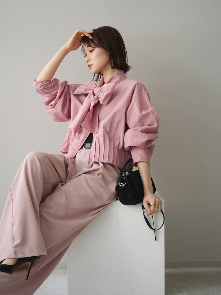 [SET]ボウタイ裾プリーツライトジャケット+選べるアクセセット(2set)