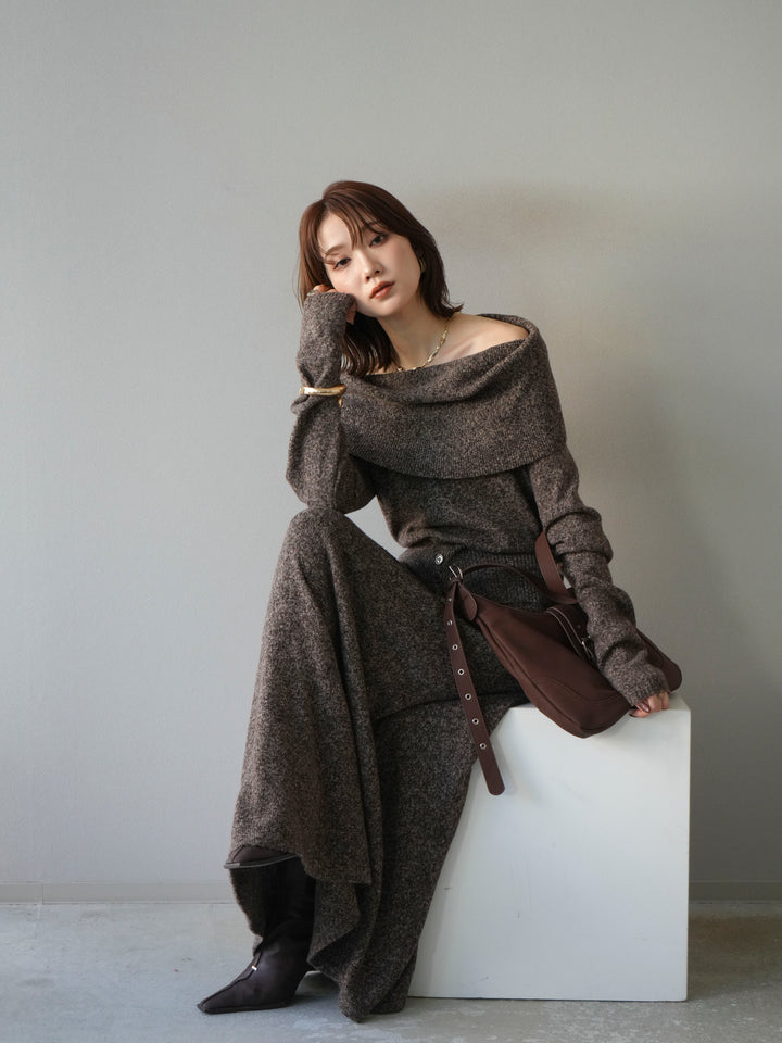 [予約]ミックスヤーンオフショルニットプルオーバー/ブラウン