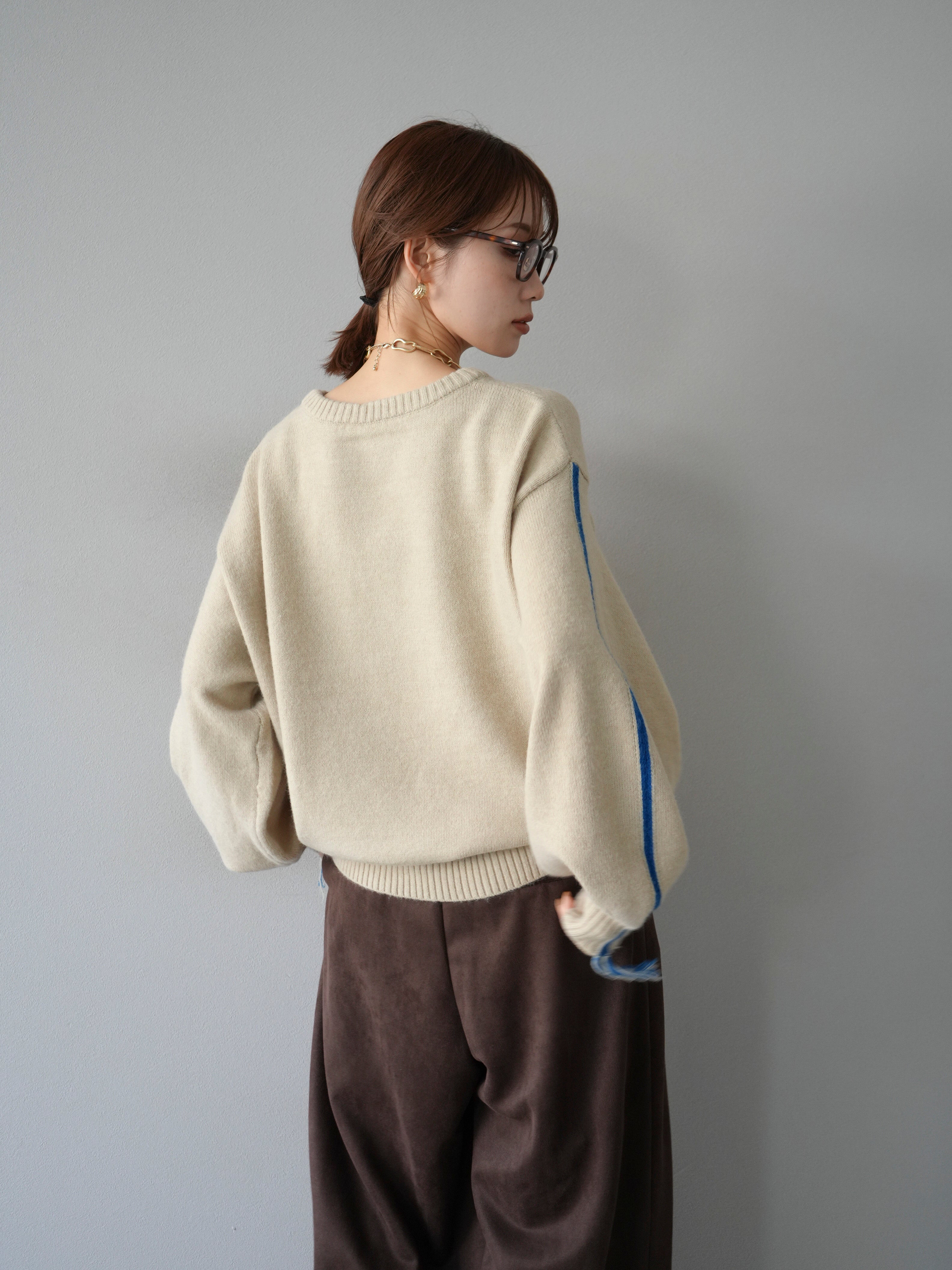 予約]配色ステッチフリンジニットプルオーバー /アイボリー – Lumier