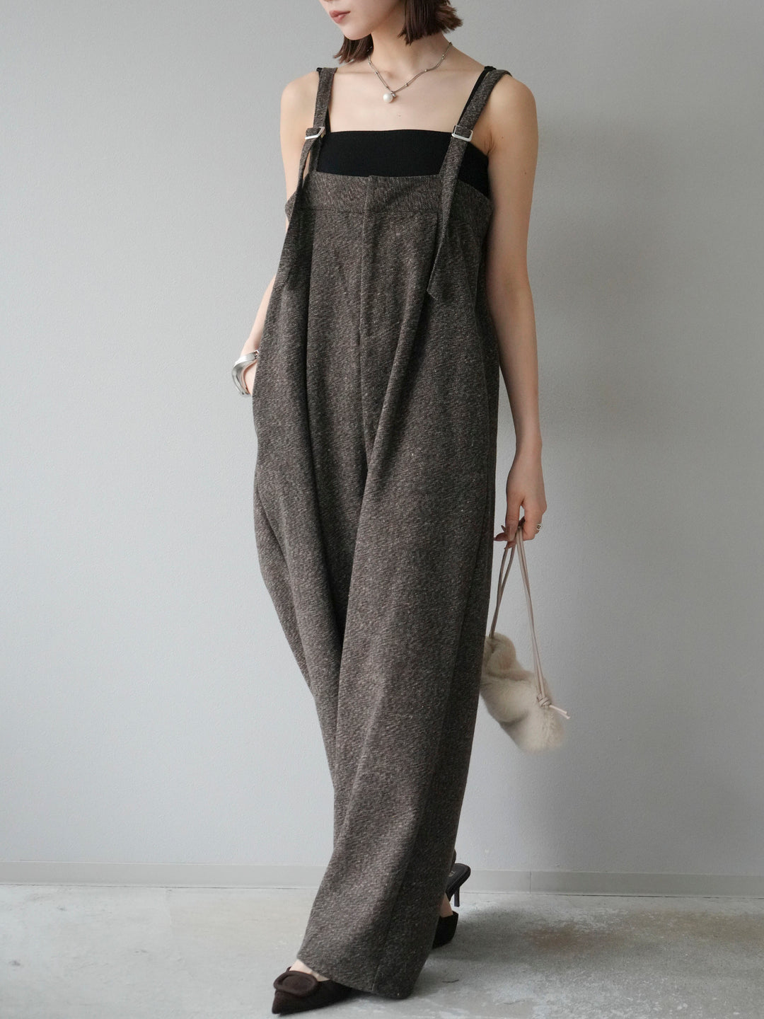 [予約]ツイードベアサロペット/ブラウン