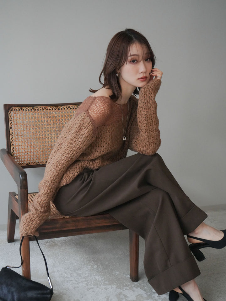 [予約]ダメージデザインニットプルオーバー/camel