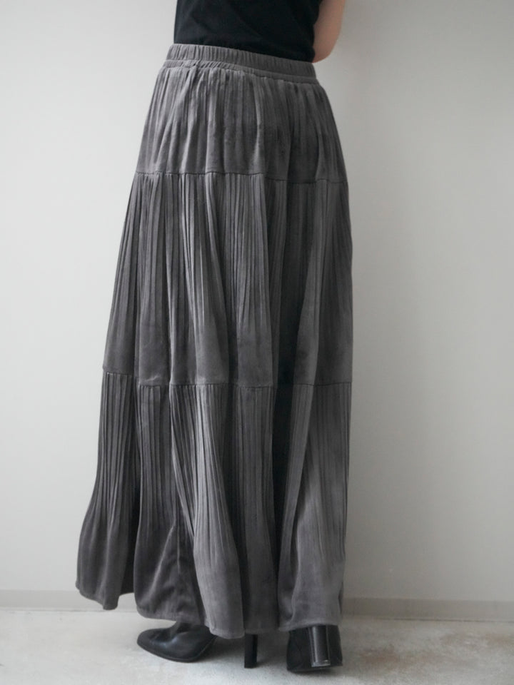 [予約]ベロアティアードワッシャースカート/charcoal