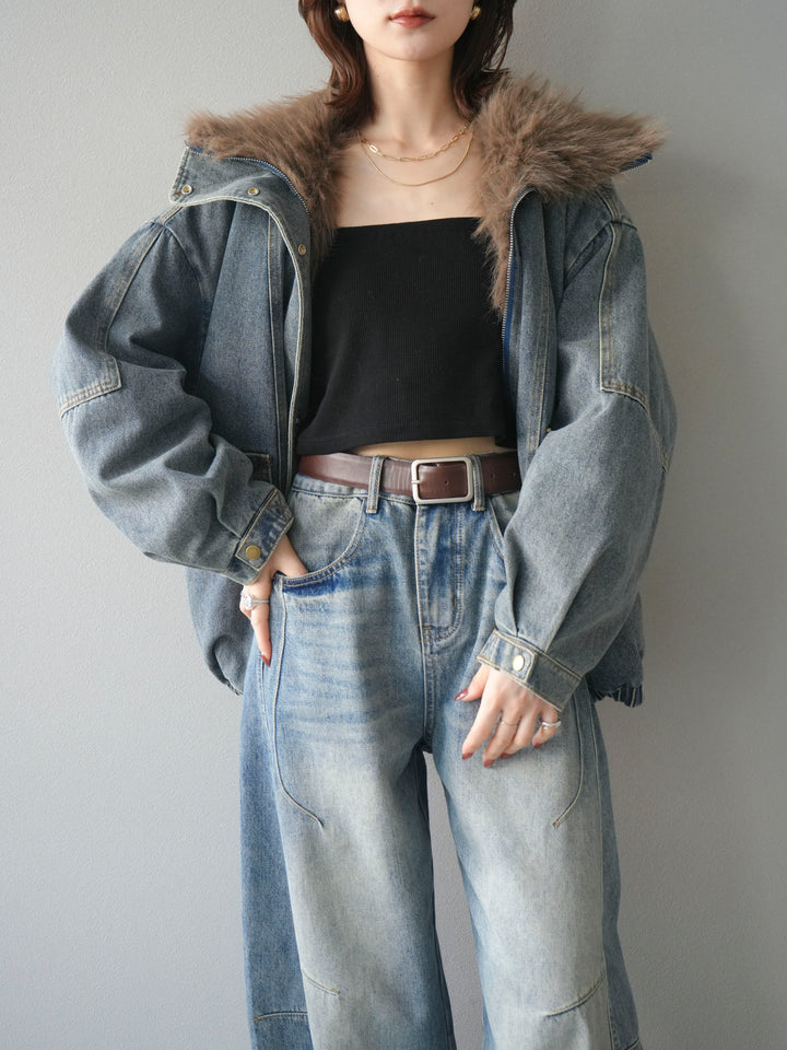 [予約]デニムxファーブルゾン/denimbrown