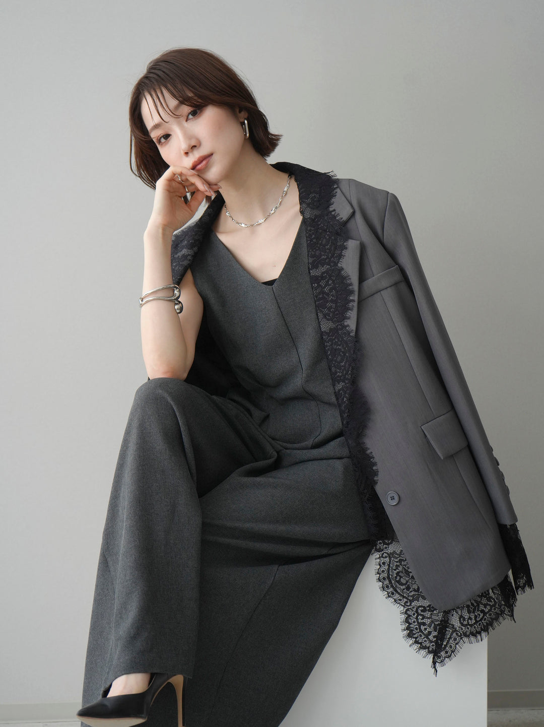 [予約]レースドッキングオーバージャケット/gray