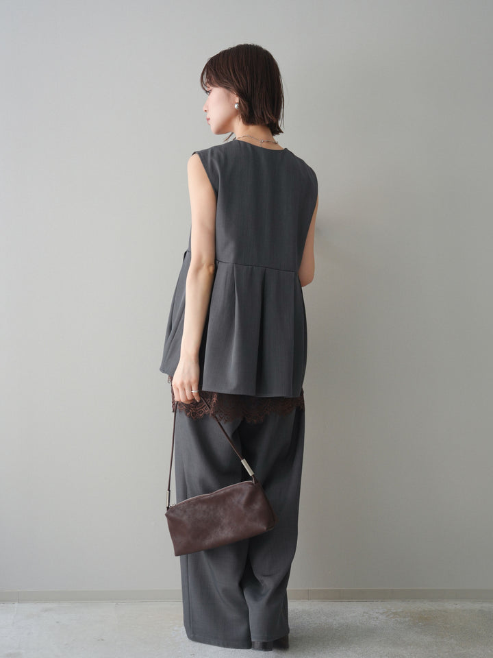 [予約]ウエストバイカラータックワイドパンツ/gray