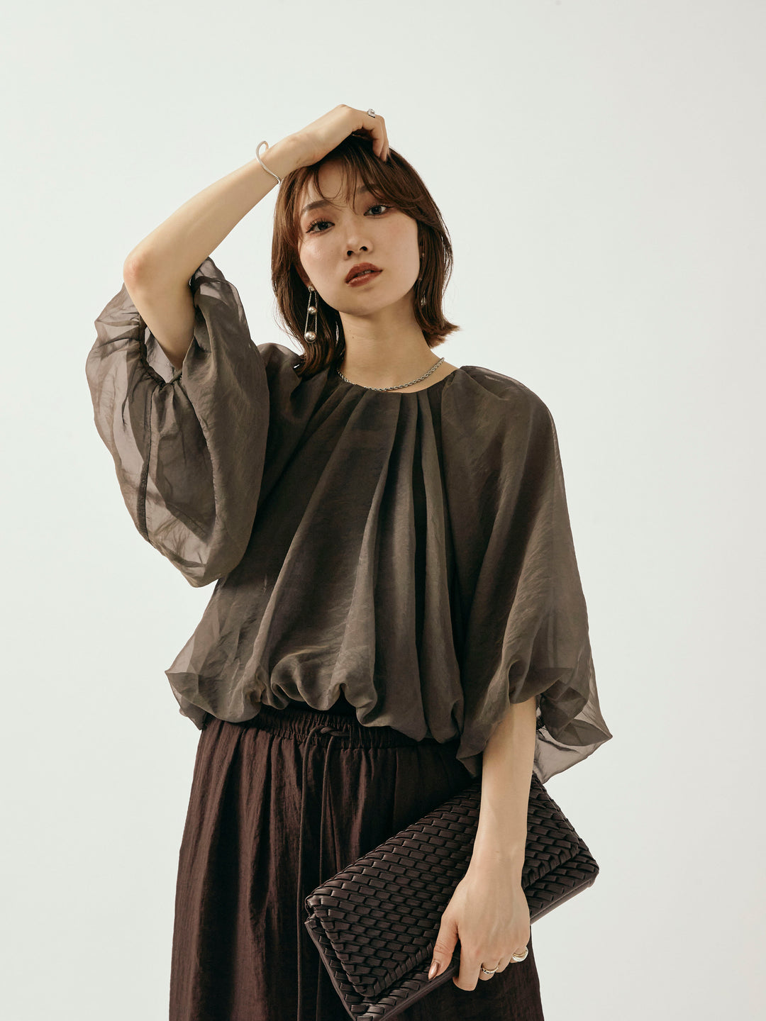 【Allure】[SET]オーガンジーバルーンショートブラウス+オーガンジーバルーンショートブラウス(2set)