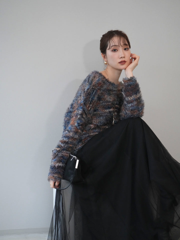 [予約]ミックスシャギールーズニットプルオーバー/blue