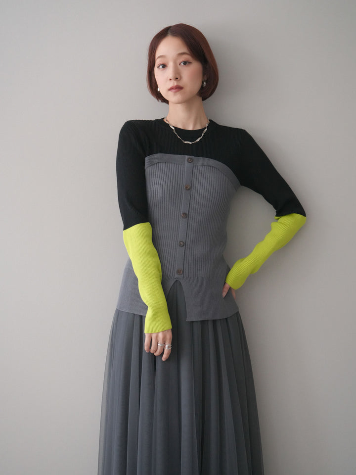 [SET]配色ビスチェドッキングリブニットトップス+選べるアクセセット(2set)