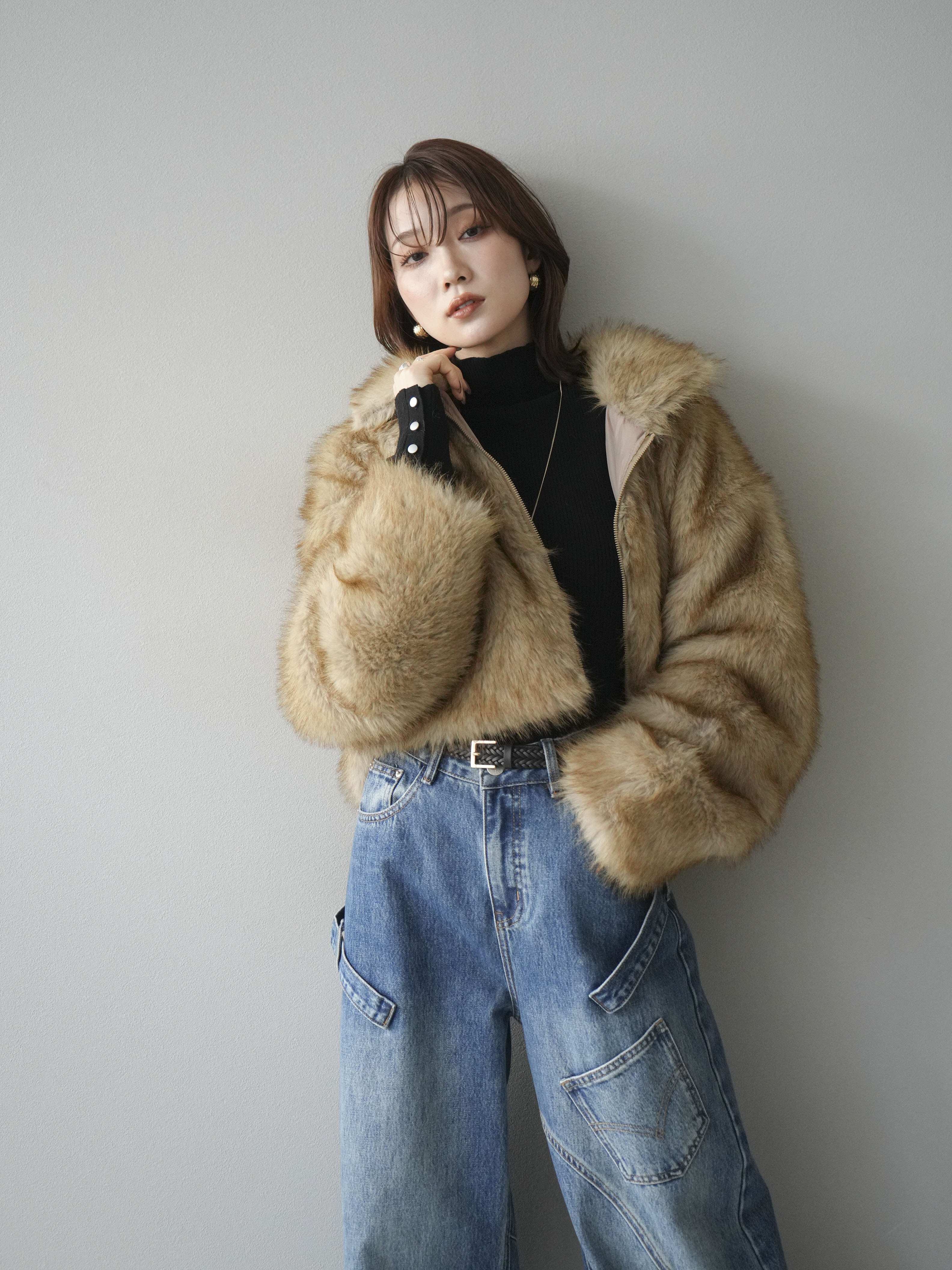 予約]フェイクファーショートZIPジャケット/mix – Lumier