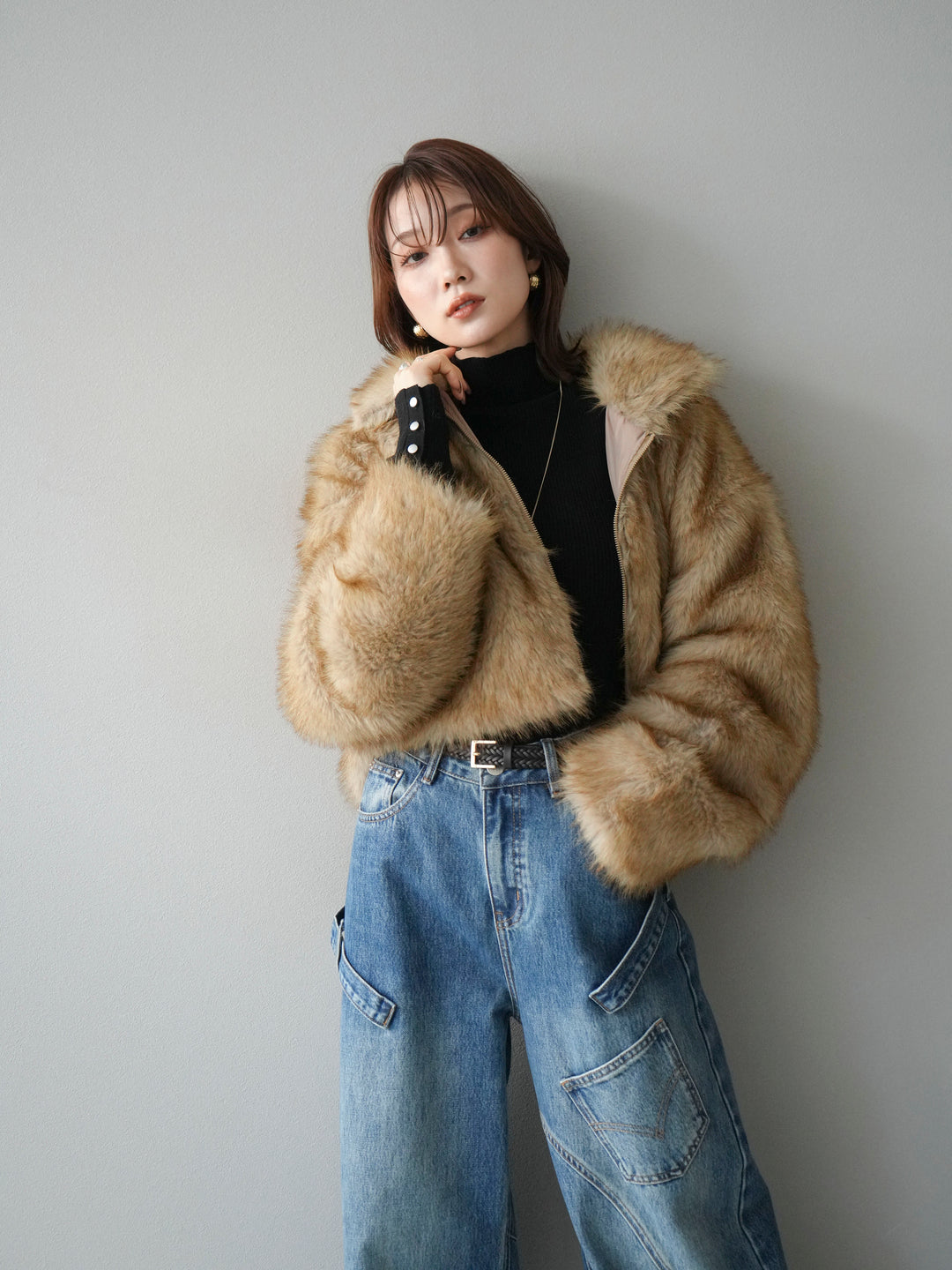 [予約]フェイクファーショートZIPジャケット/mix