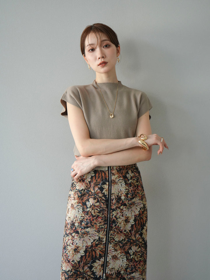 [SET]プチネックフレンチニットトップス+ゴブランフロントジップタイトスカート(2set)