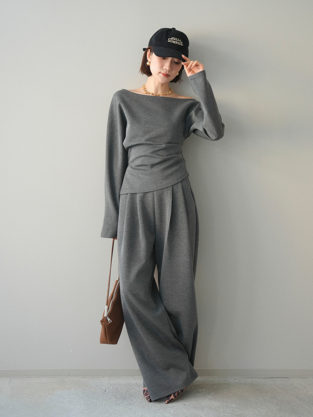 [SET]ライトポンチワンショルタックトップス＆パンツSETUP