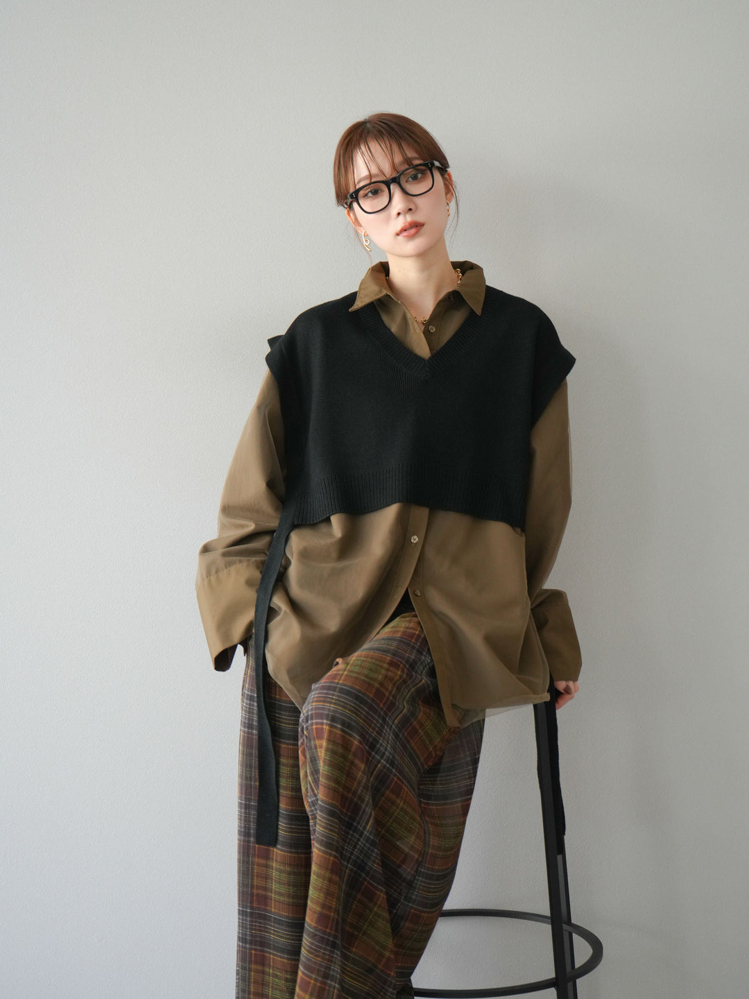 [予約]サイドリボンVネックショートニットベスト/ブラック