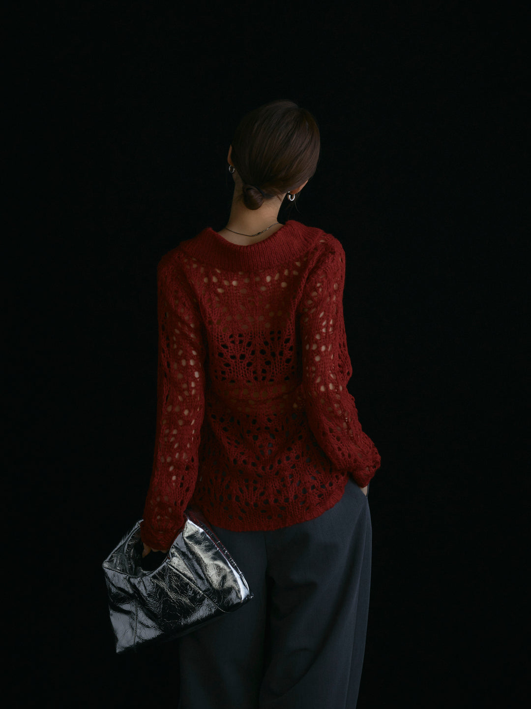 【Allure】[SET]ローゲージ透かし編みポロニッカーディガン+ローゲージ透かし編みポロニッカーディガン(2set)