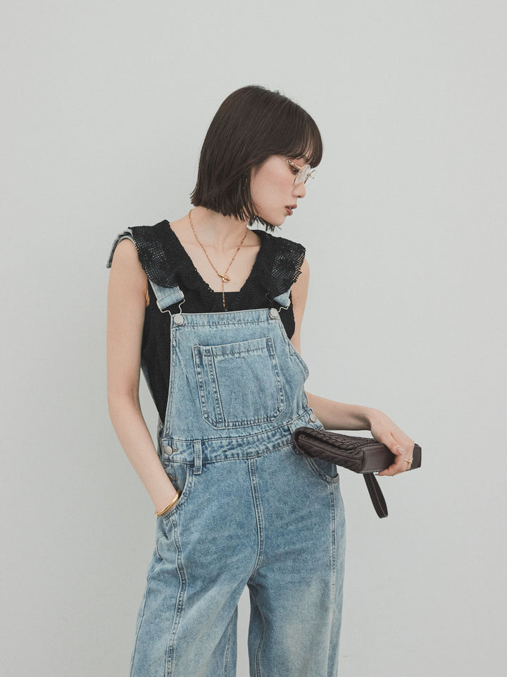 [予約]センターシームデニムサロペット /ライトブルー