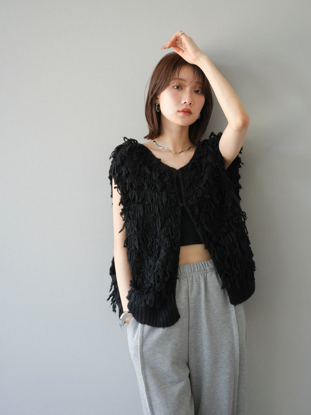 [予約]ループデザインベスト/ブラック