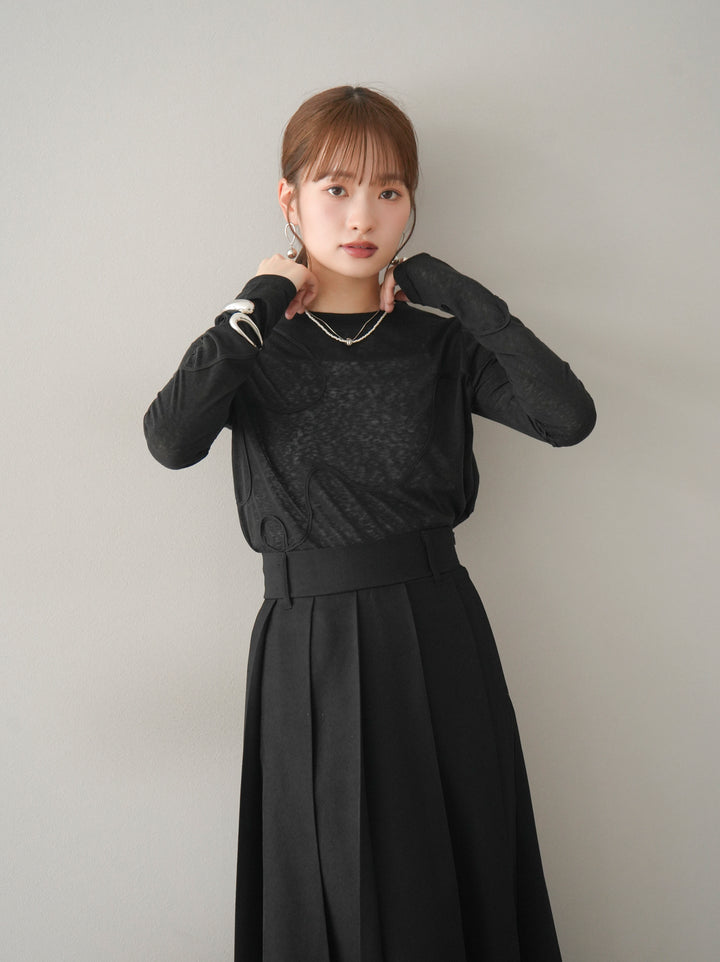 [預購] 繩繡透視長袖T卹 / 黑色