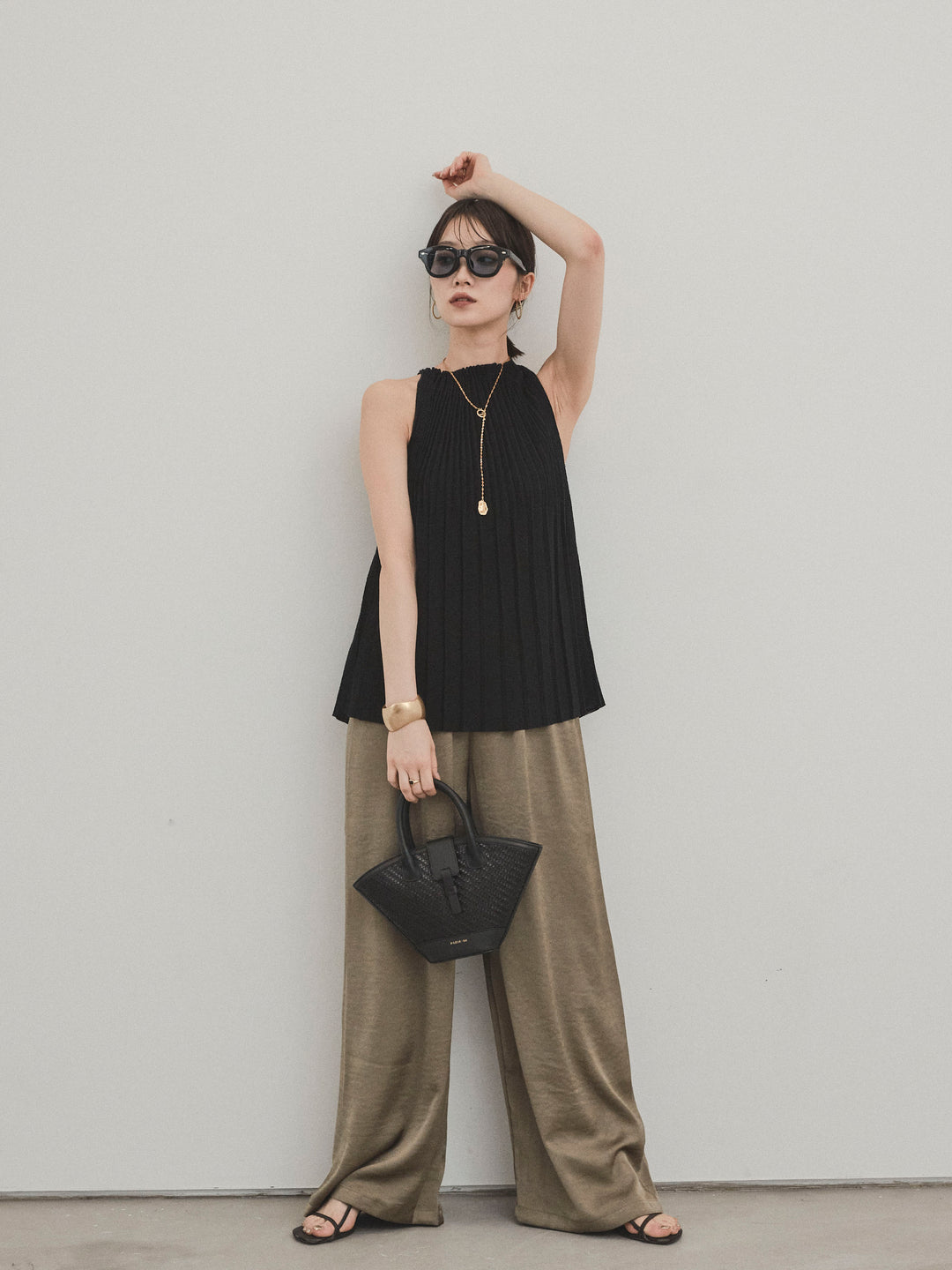 [予約]サテンイージーパンツ/カーキ