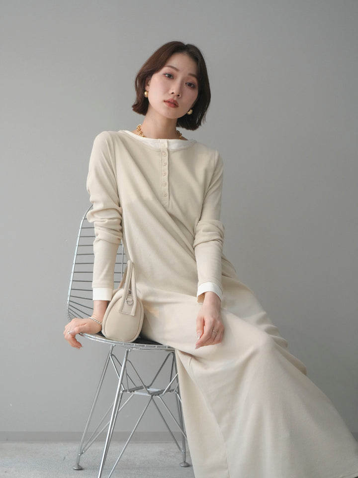 [SET]配色レイヤードヘンリーネックカットリブワンピース+配色レイヤードヘンリーネックカットリブワンピース(2set)