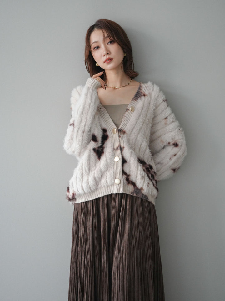 [予約]ニュアンス柄シャギーニットカーディガン/ivory