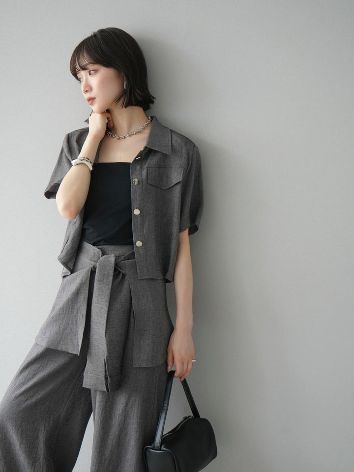 [SET]リネンタッチハーフシャツ＆ラップワイドパンツSET UP(2set)