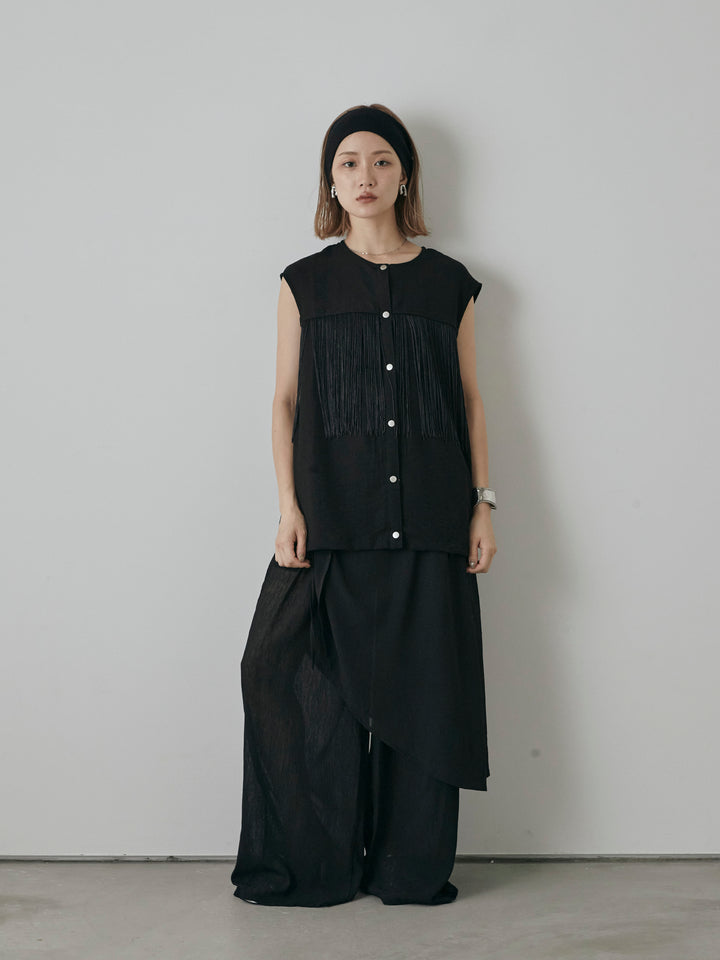 [預購] 薄紗洗衣機裹身設計褲/黑色