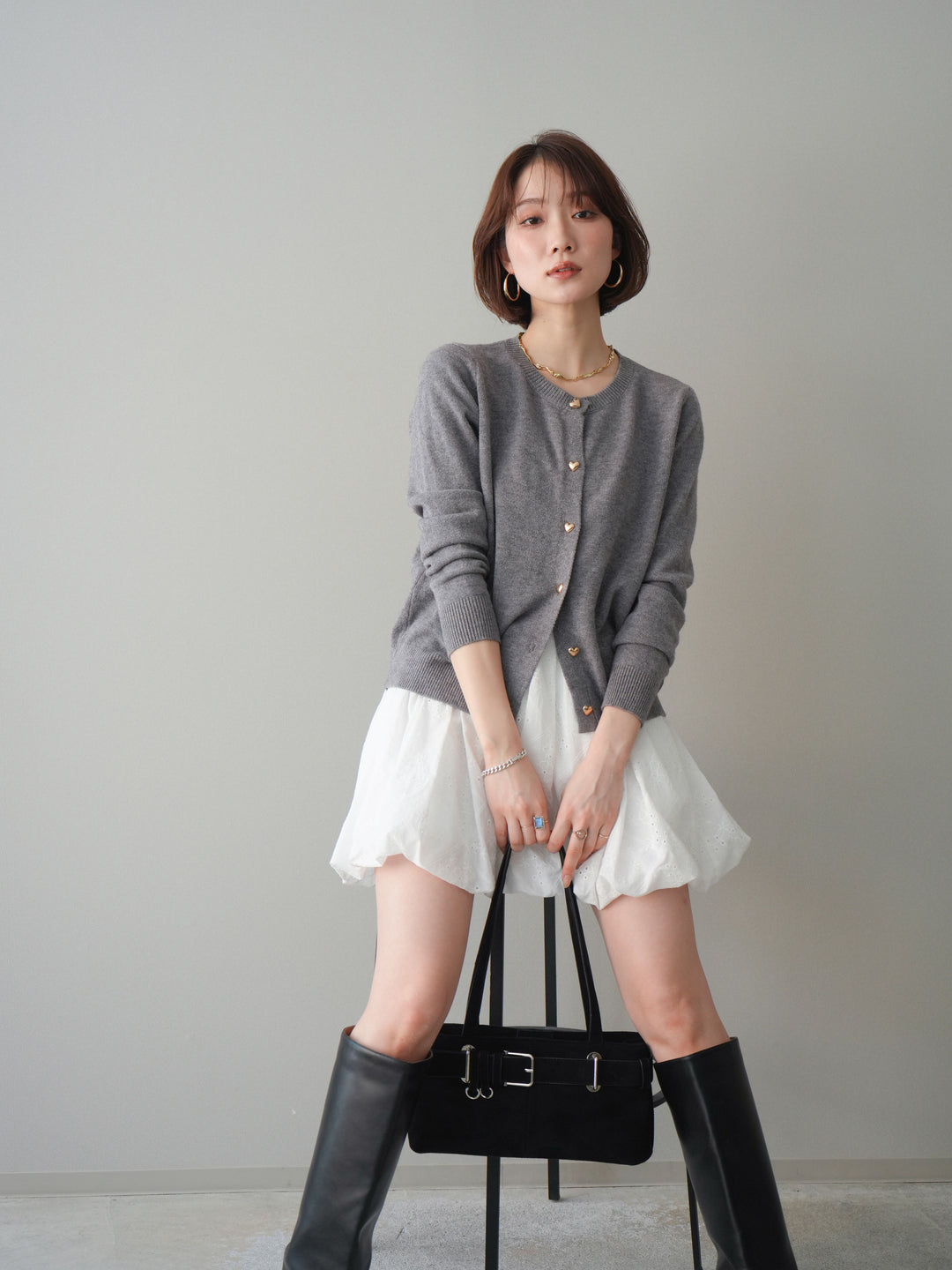 [SET]ハートボタンニットカーディガン+ハートボタンニットカーディガン(2set)