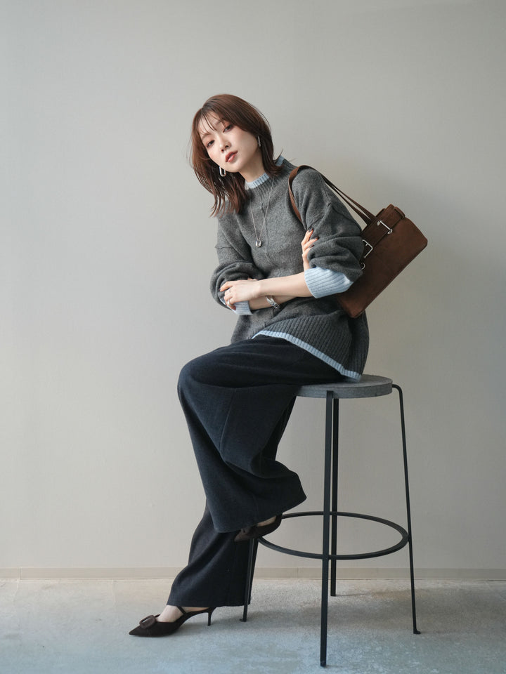 [予約]配色ハイネックニットプルオーバー/charcoalriteblue