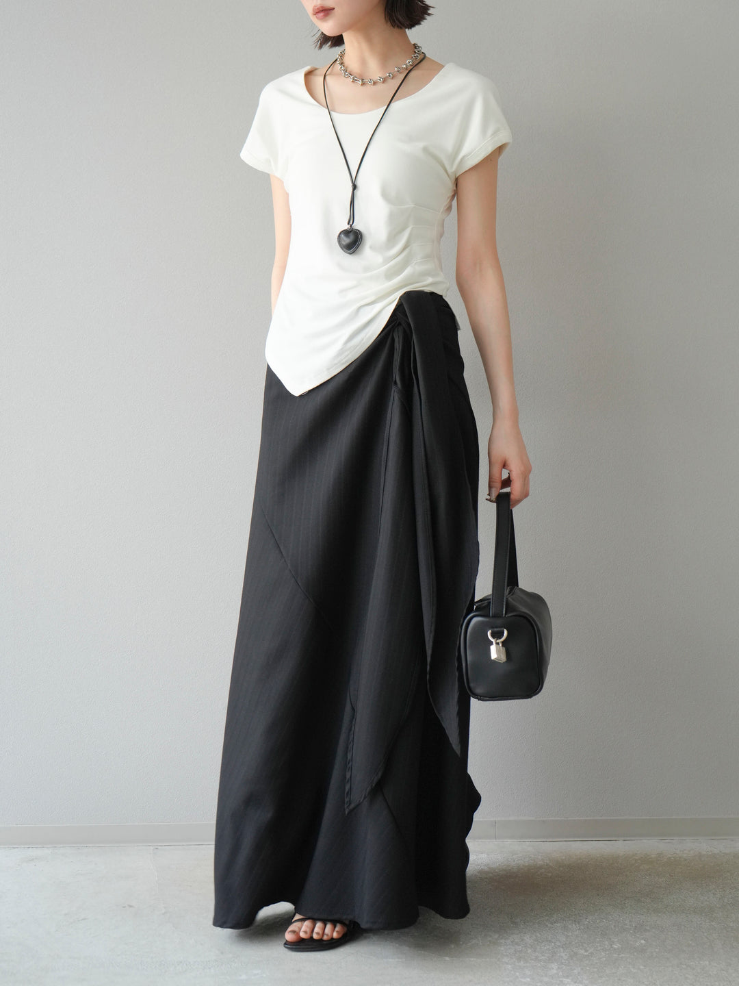 [予約]サイド巻きツイルスカート/ブラック